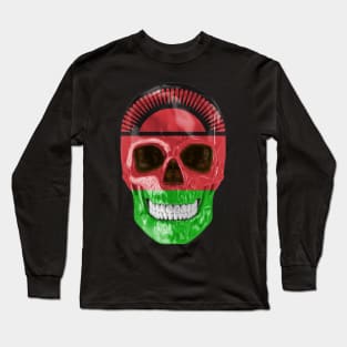 Malawi Flag Skull - Gift for Malawian With Roots From Malawi Long Sleeve T-Shirt